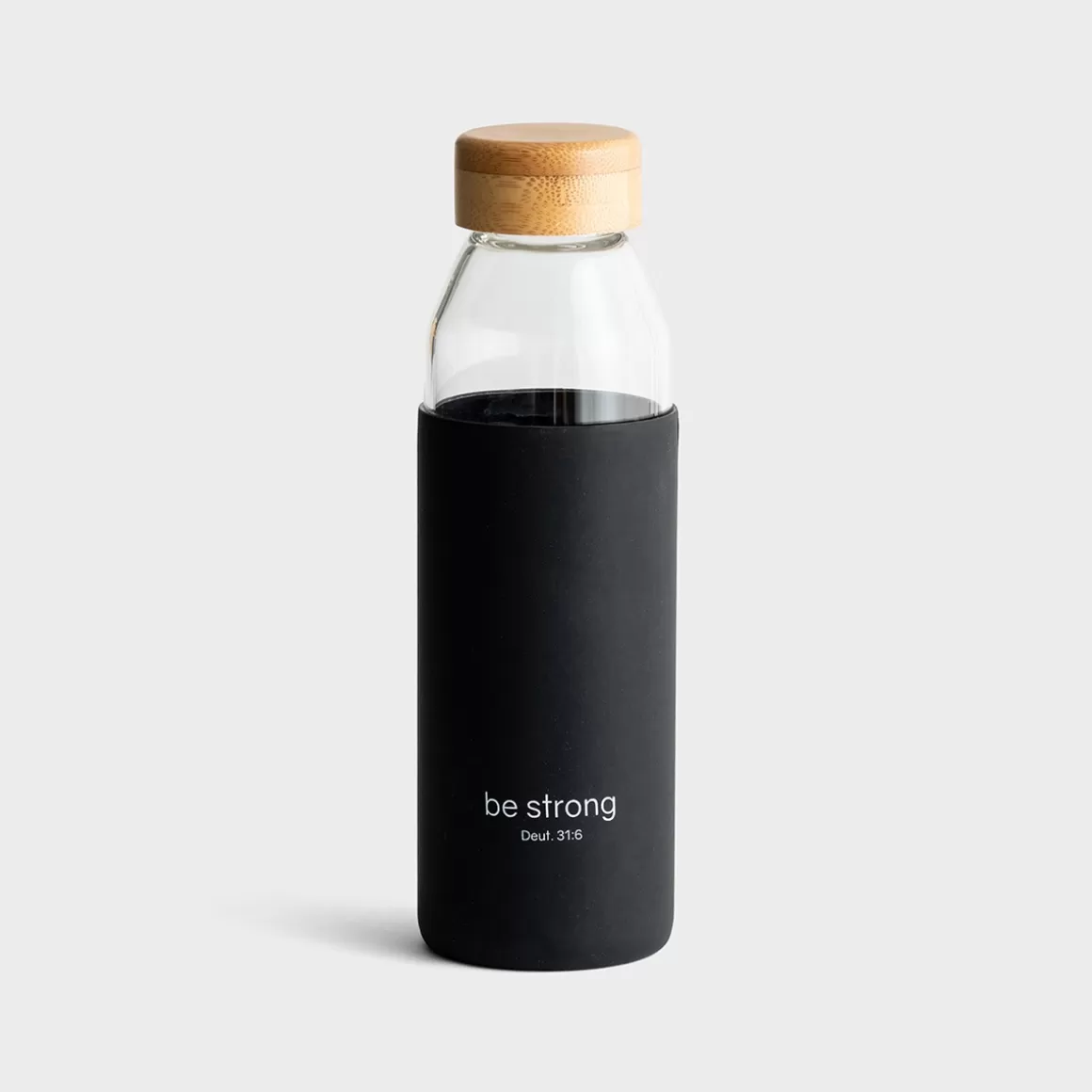 DaySpring Mugs & Drinkware | Difficult Times>Be Strong - Glass Water Bottle with Bamboo Lid