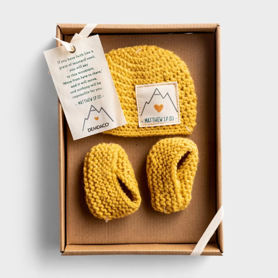 DaySpring Gifts for Kids | Gift Sets>Faith Can Move Mountains - Hat & Booties Gift Set