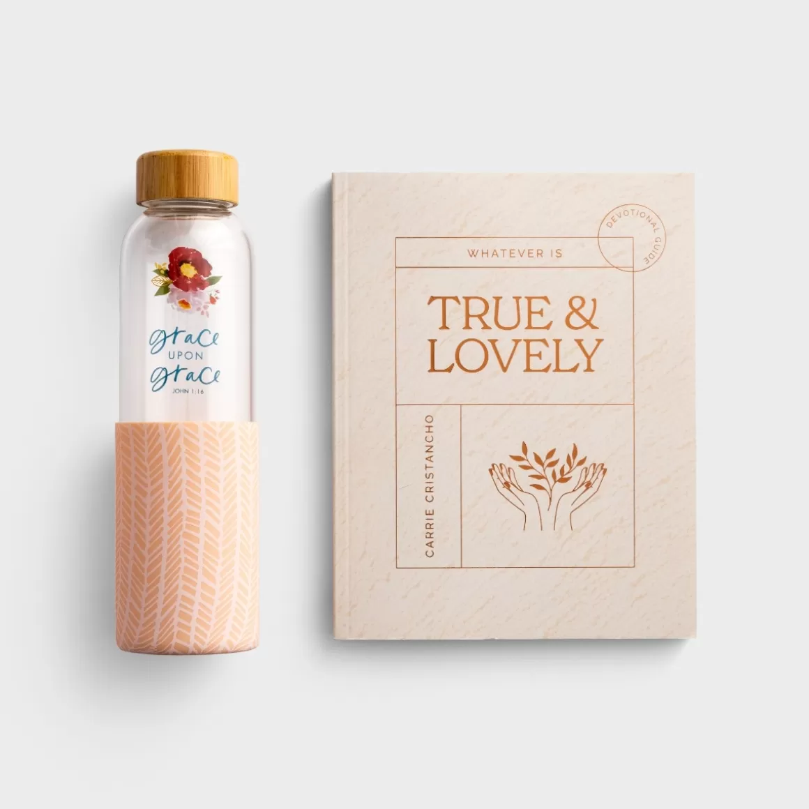 DaySpring Gifts for Friends | Gift Sets>True & Lovely - Devotional Book + Glass Water Bottle Set